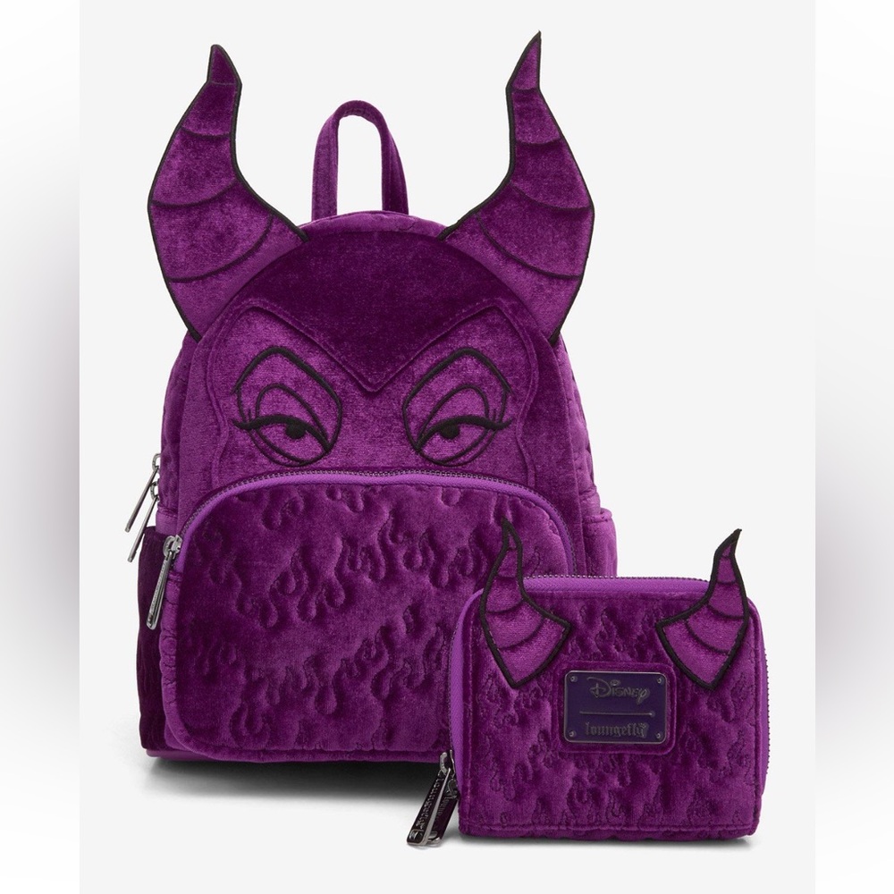 Loungefly NWT Disney Sleeping
Beauty Purple Velvet Malefice backpack w/wallet